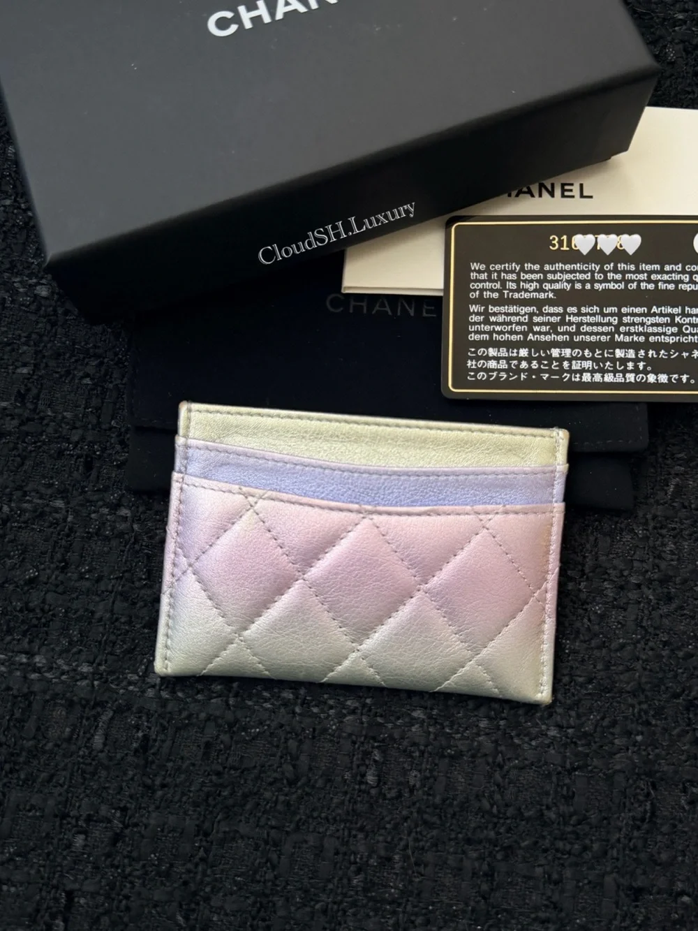 Auth Chanel 21K Metallic Rainbow Gradient Flat Card Holder